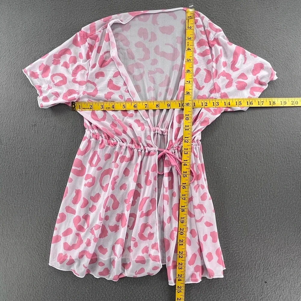 Girls Swim Cover Up Pink Leopard Mesh 11Y Y2K Beach Aesthetic